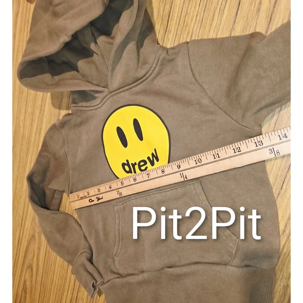 drew house Olive Green Hoodie with Yellow Smiley Logo